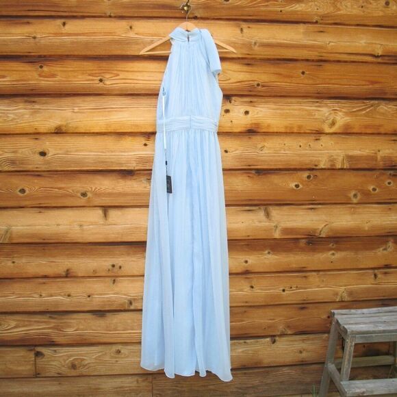 Mac Duggal 55035 Womens Blue High Neck Chiffon Gown with Bow - Picture 10 of 13